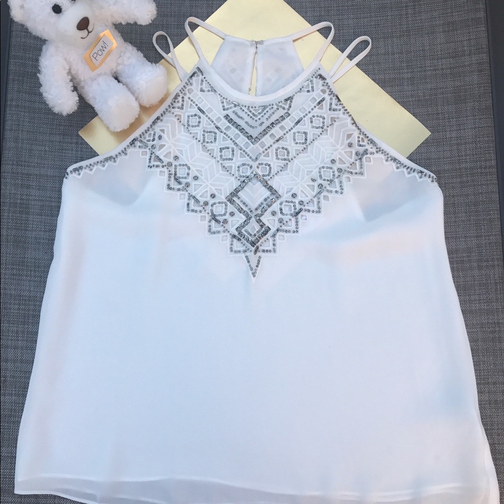 Parker Beaded Lined Keyhole Camisole Ivory Silver