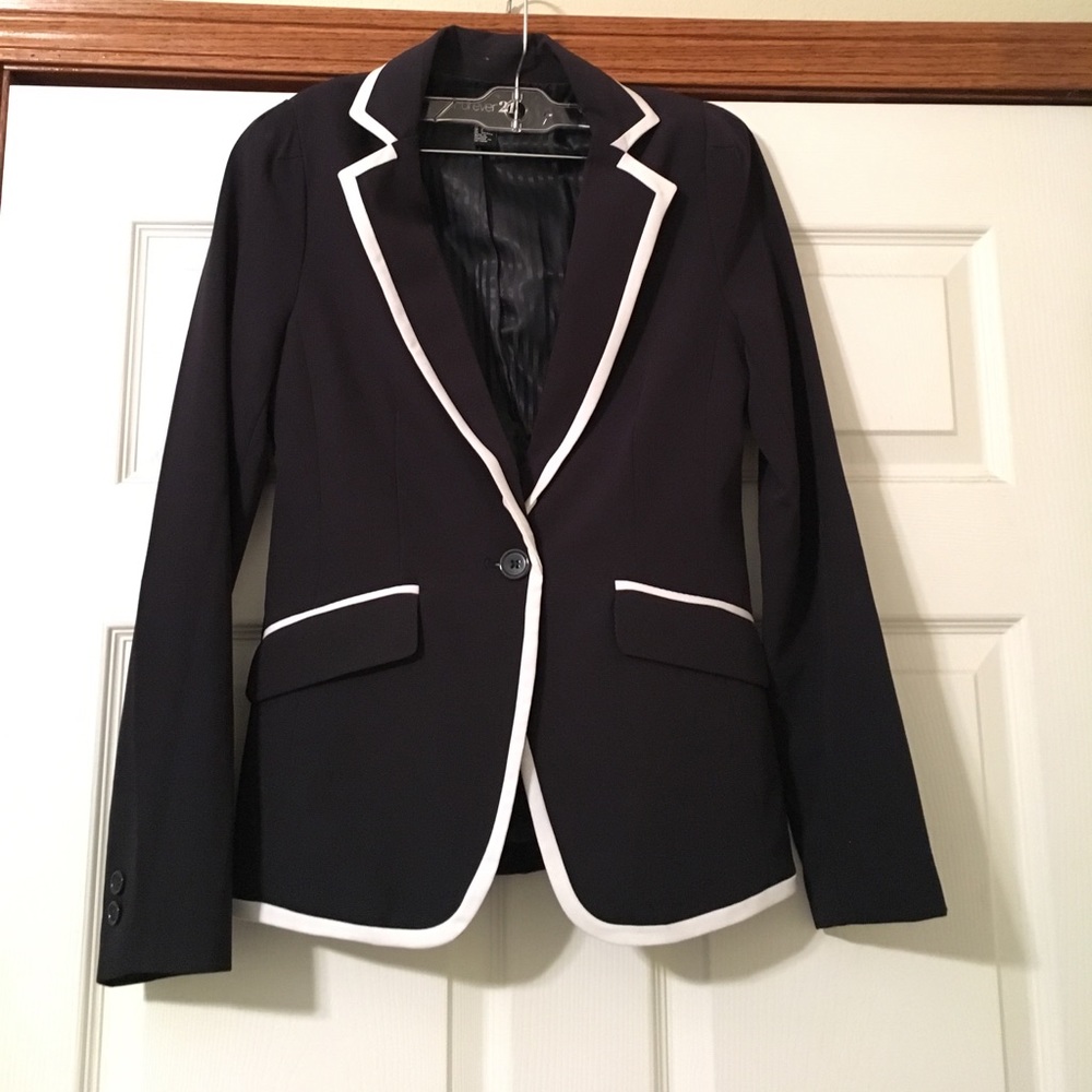 Navy Blue with White Trim Structured Blazer