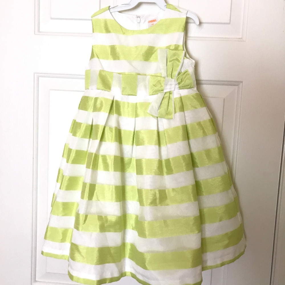 Gymboree Size 5T Green And White Stripe Dress