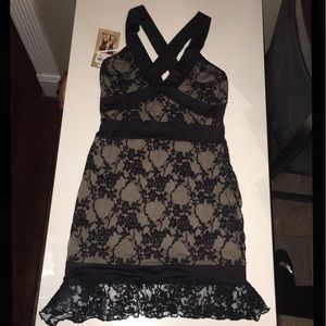 Sexy Floral Lace Nude Illusion Mini Dress