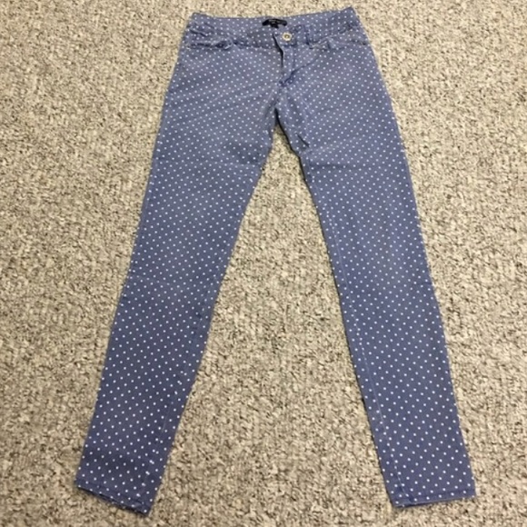 Chambray pants with white polka dots