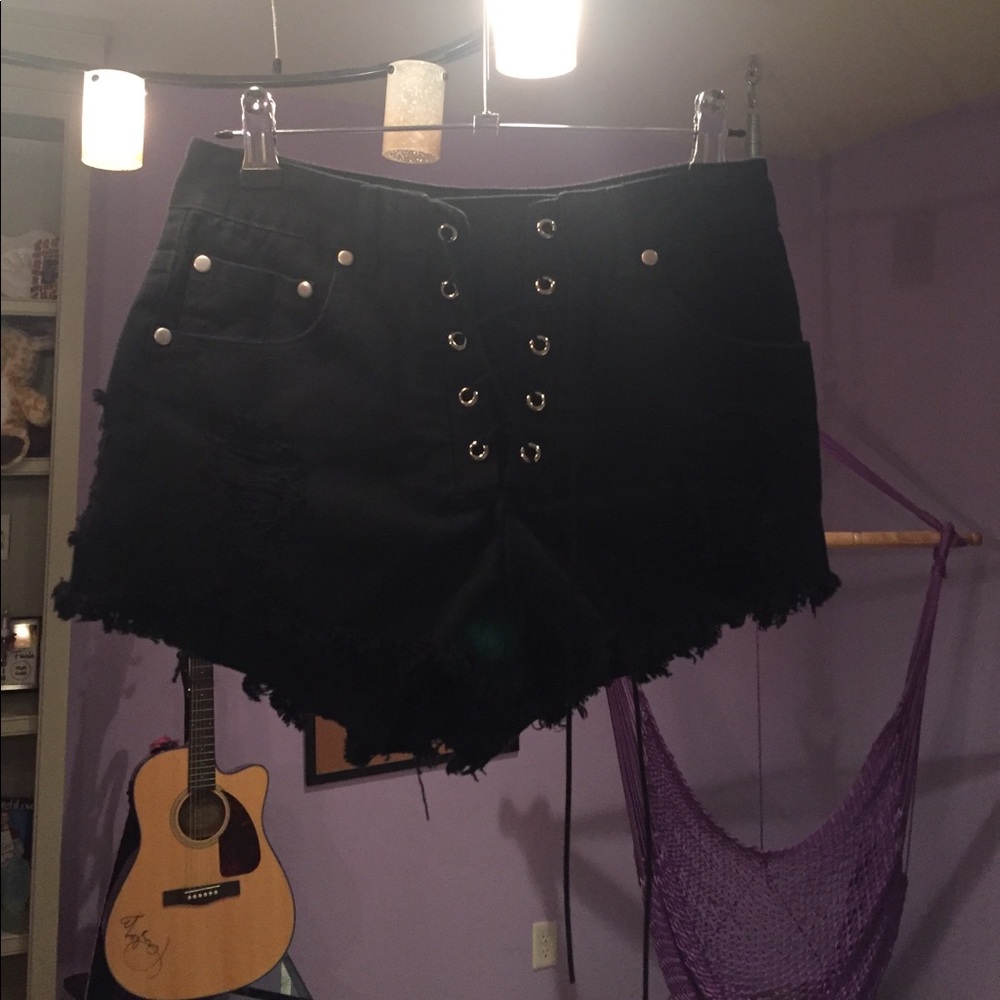 Black lace up Jean shorts