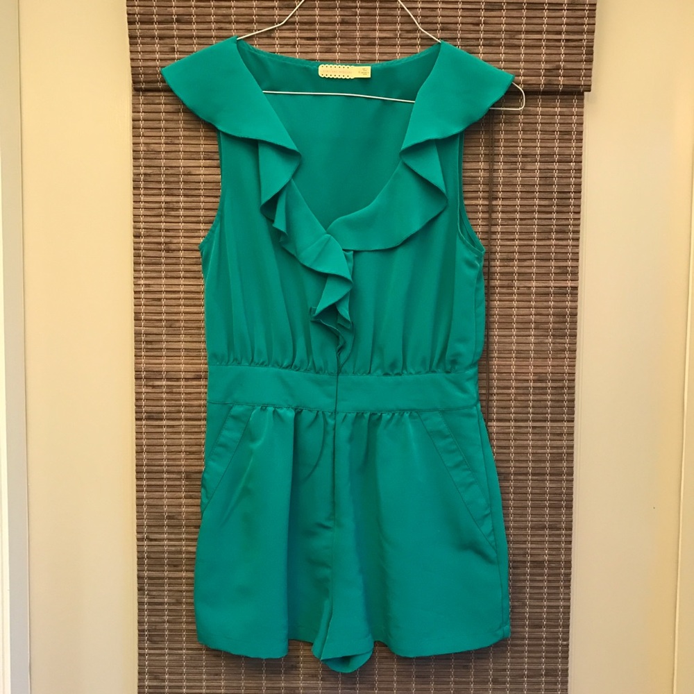 Turquoise Romper with Ruffle Detailing - Picture 2 of 5