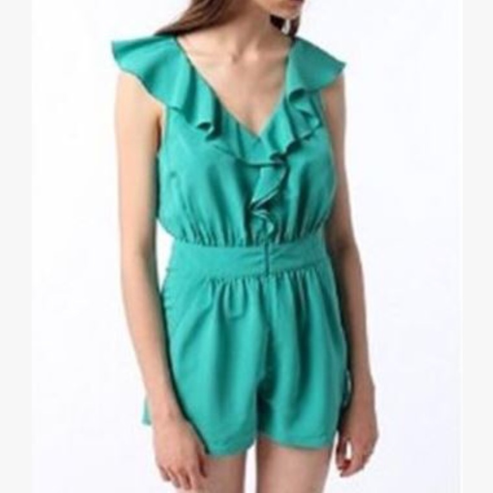 Turquoise Romper with Ruffle Detailing