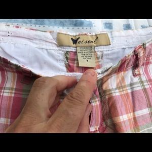 Wet Seal Juniors Pink Green Plaid Cotton Shorts 7