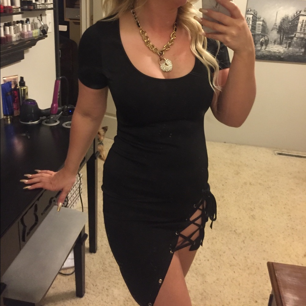 Black lace up dress