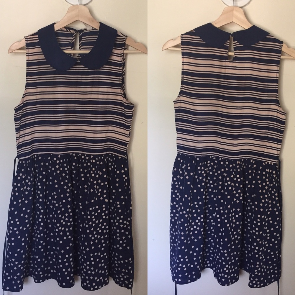 {F21} Stripe & Polka Dot Peter Pan Collar Dress