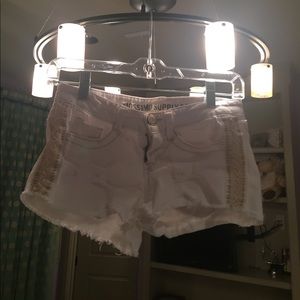 White crochet sided Jean shorts