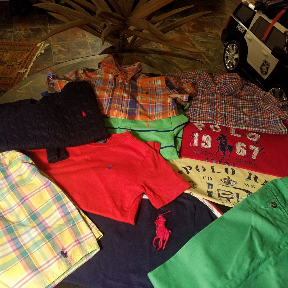 Polo shirts +one polo sweater +one polo swimming-T