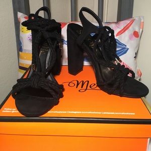 Ophelia lace up suede pumps, thick heel