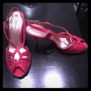 Dark Pink Snakeskin Strappy Heels