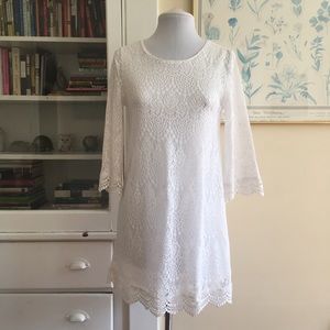 {Divided} White Lace Crochet Mini Boho Dress