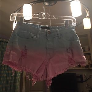 Gradient tie dye light blue to pink Jean shorts