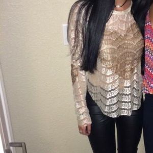 Sheer/lace heart long sleeve