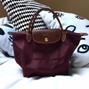 Longchamp Burgundy Le Pliage Tote Top Handle S