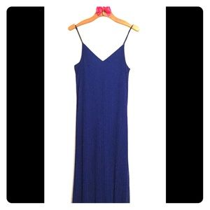 Cobalt Blue Chiffon Pleated Maxi Dress