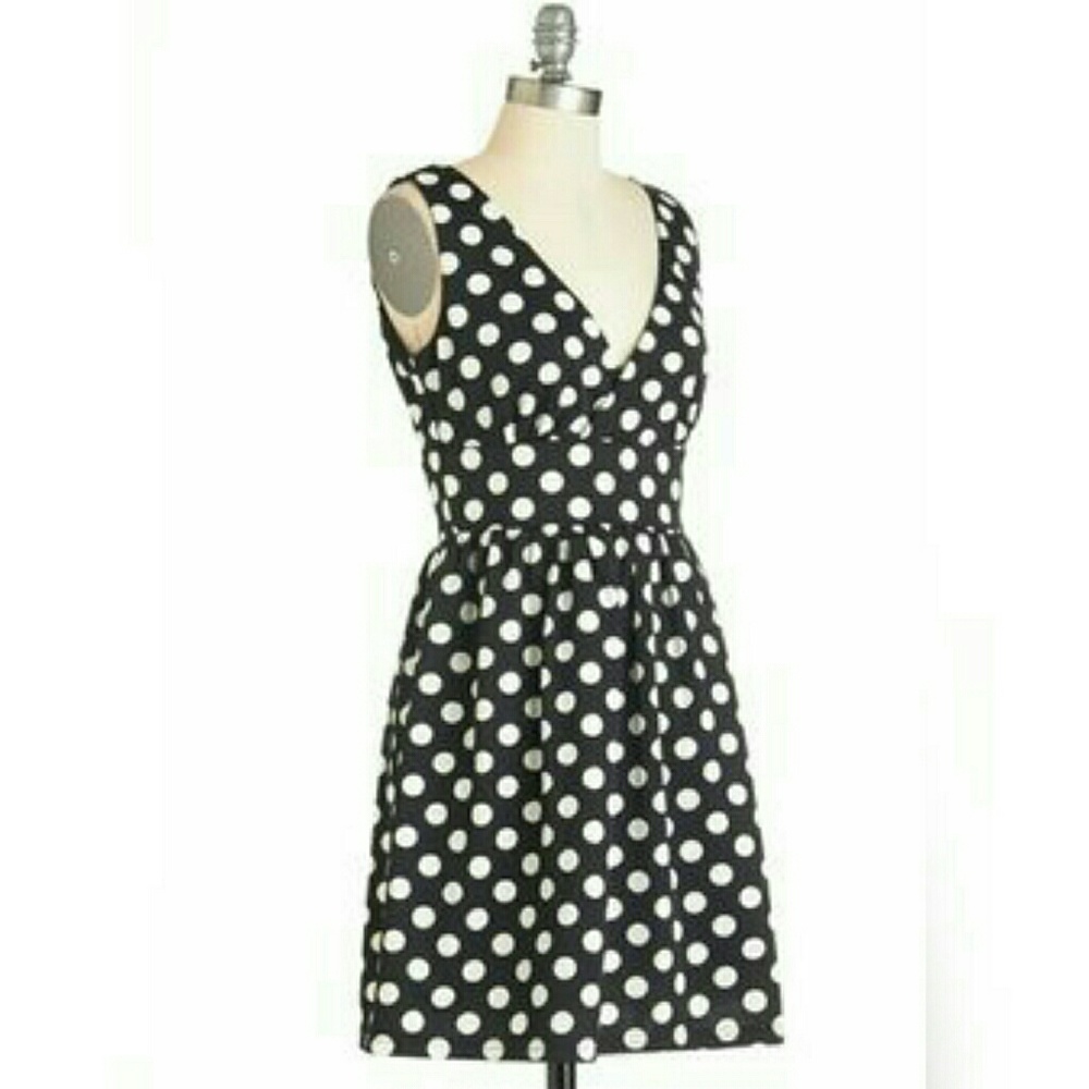 Modcloth Toast to Good Taste dress black white polka dot S small NWT - Picture 2 of 3