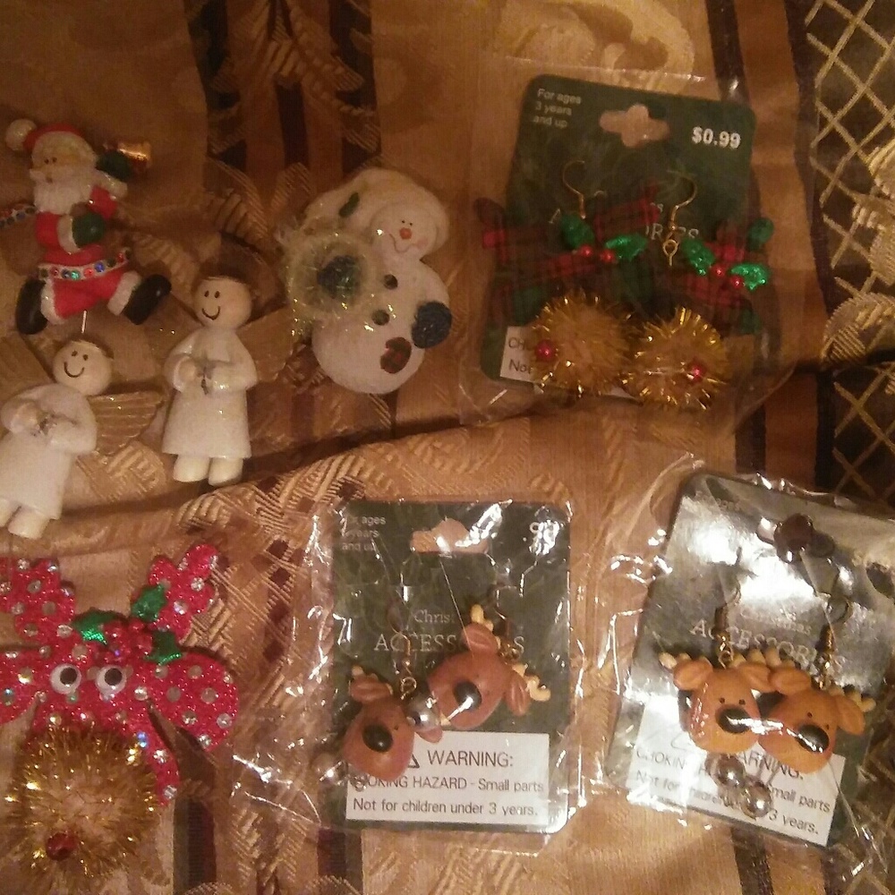 Lot of Christmas pins and earrings!