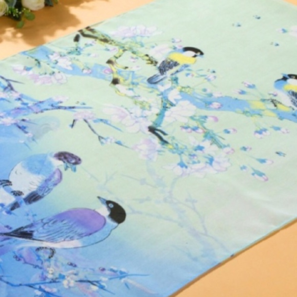 Beautiful Blue & Green Chiffon Floral Scarf. - Picture 7 of 8