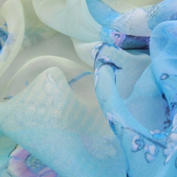 Beautiful Blue & Green Chiffon Floral Scarf. - Picture 8 of 8