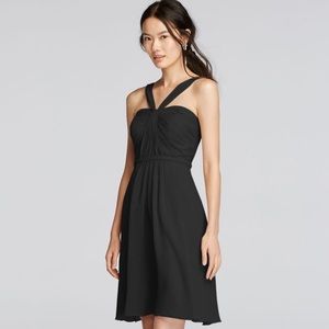 Y-neck Ruched Bodice Black Dress - Davids Bridal