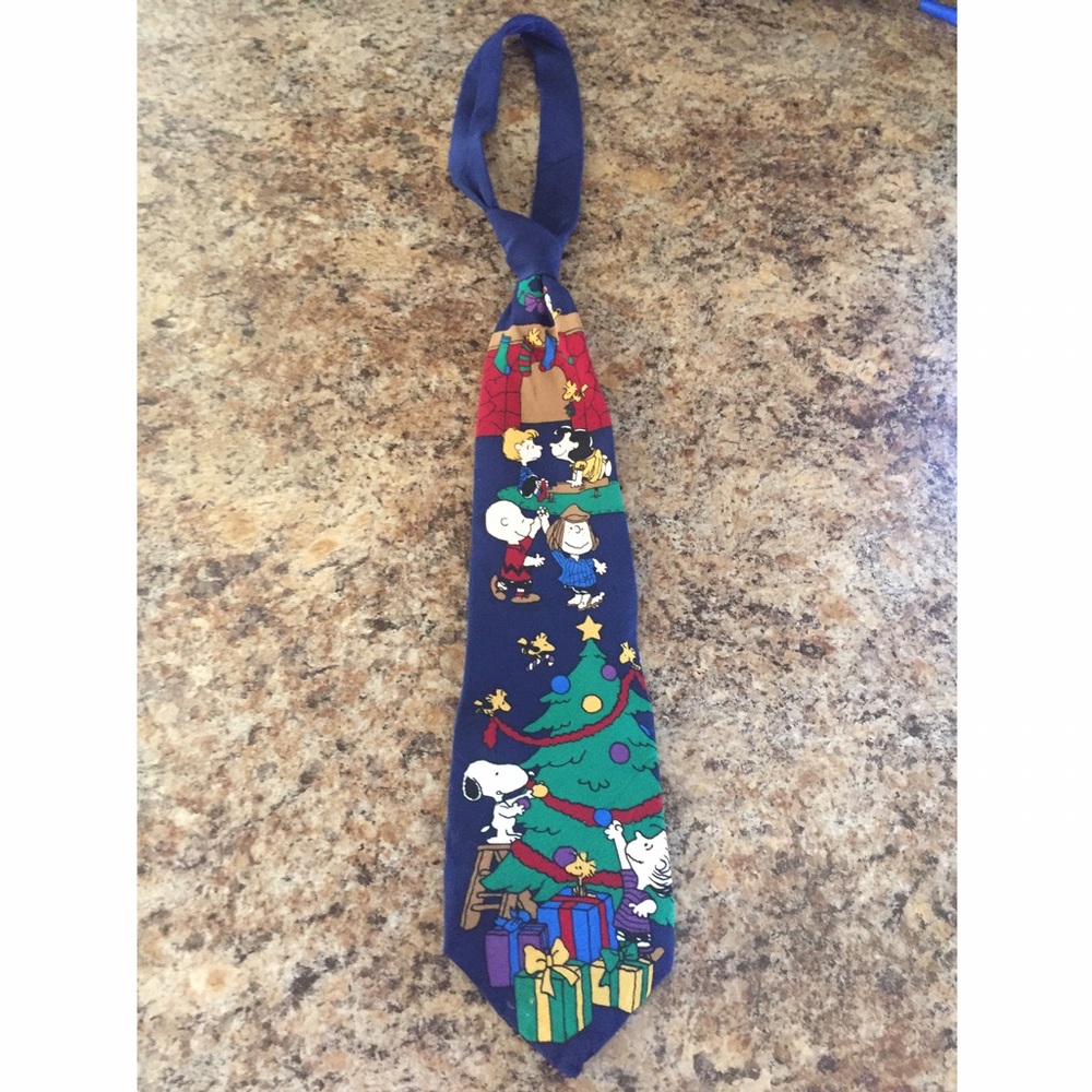 Peanuts navy blue christmas tie 100% silk