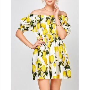Lemon print off the shoulder dress!