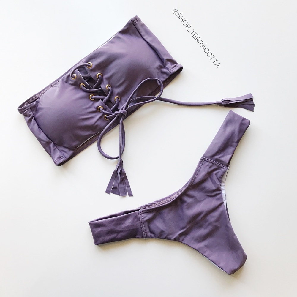 Tassel Lace Up Bandeau Bikinis