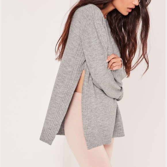 Missguided Sweaters - Last One! Grey Side Split Sweater