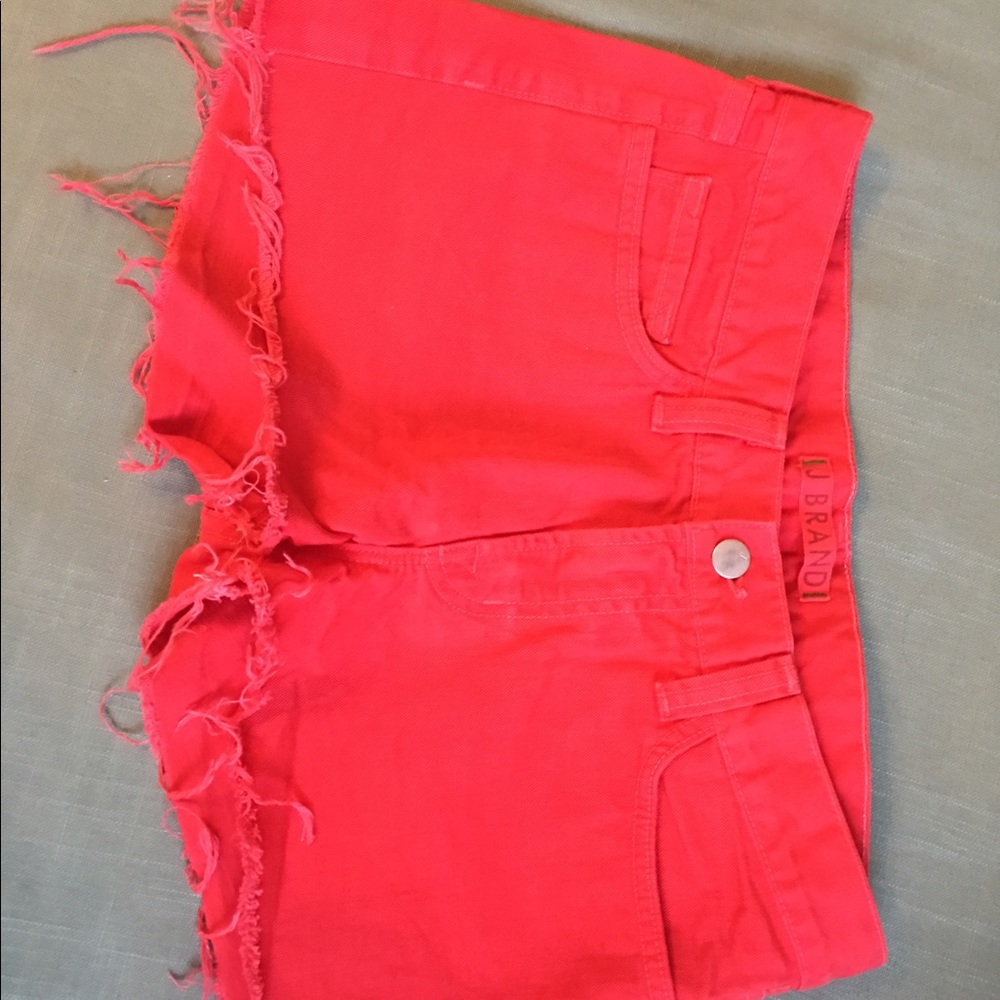 J Brand size 27 red denim frayed shorts