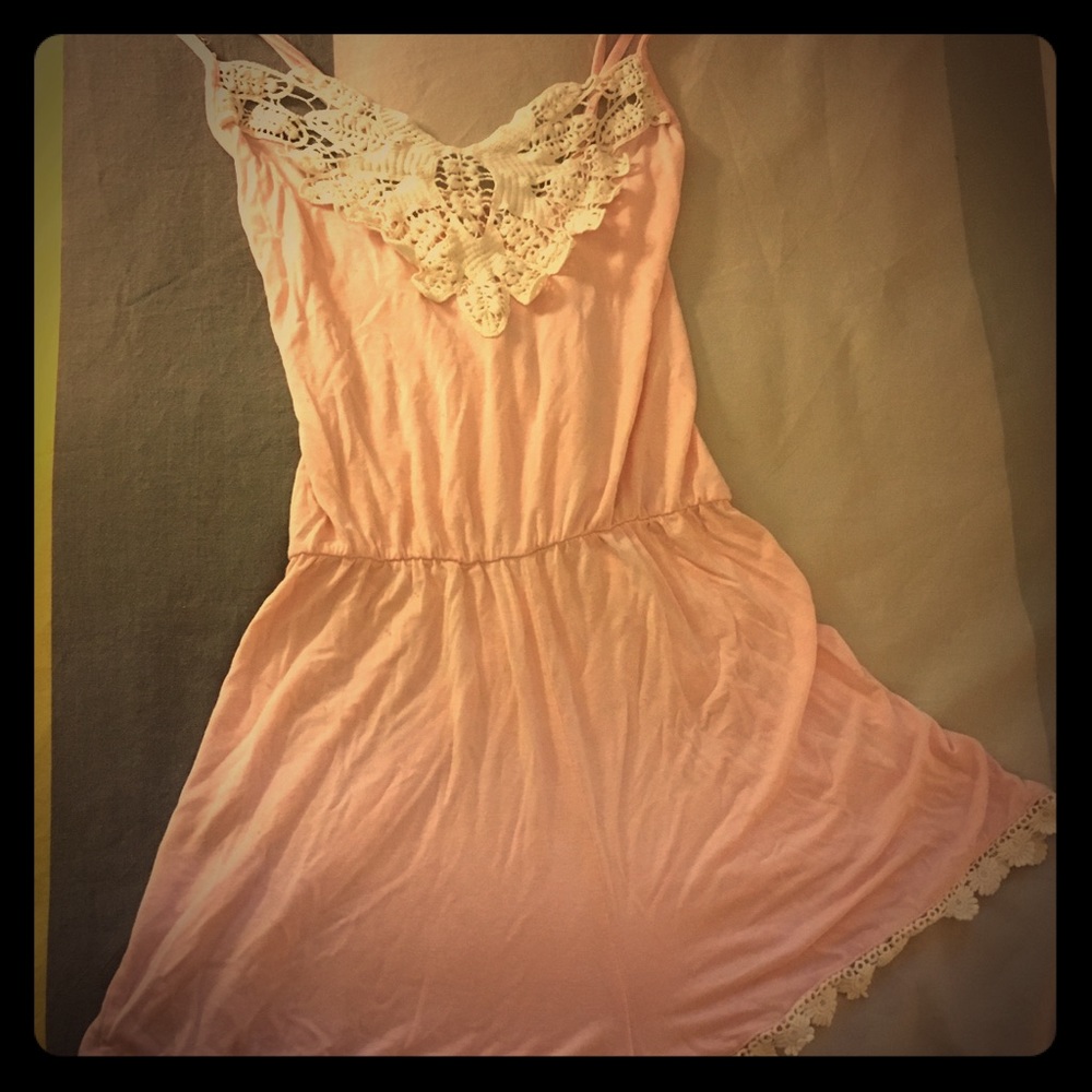 TOBI Pink with white lace romper