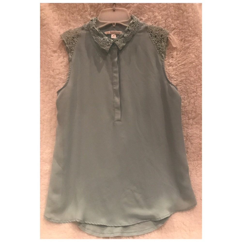 Collard Mint Lace 1/4button up Flowy Tank