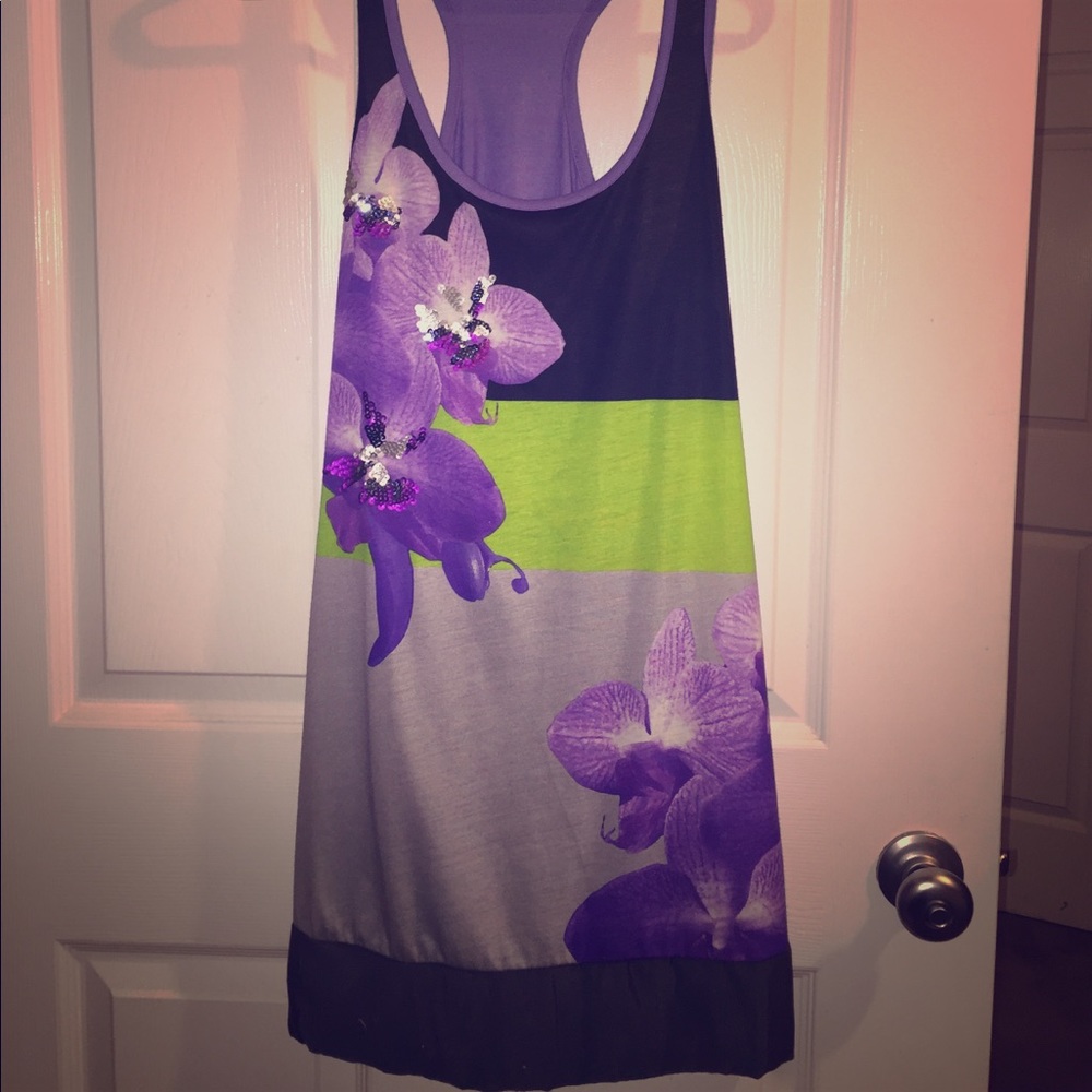 Express Women's green purple and grey dress