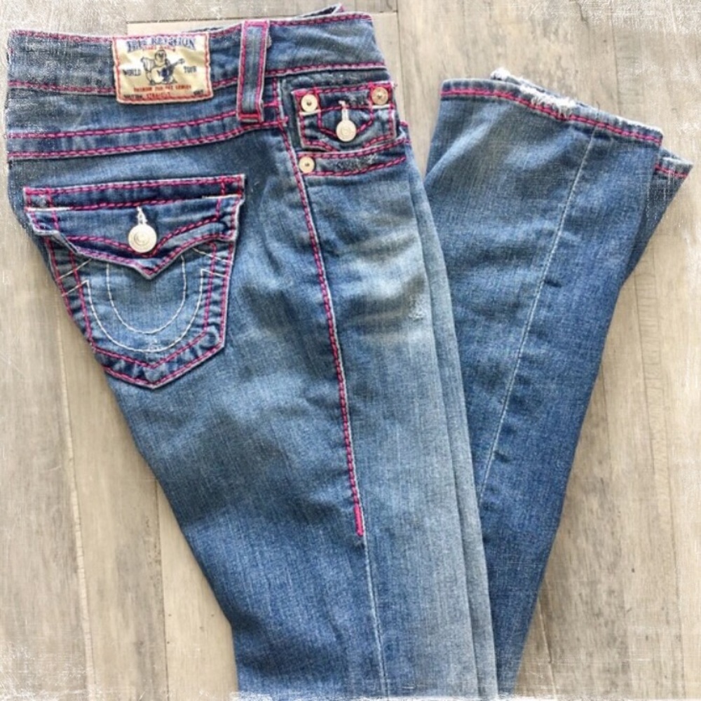 True Religion hot pink stitch jeans