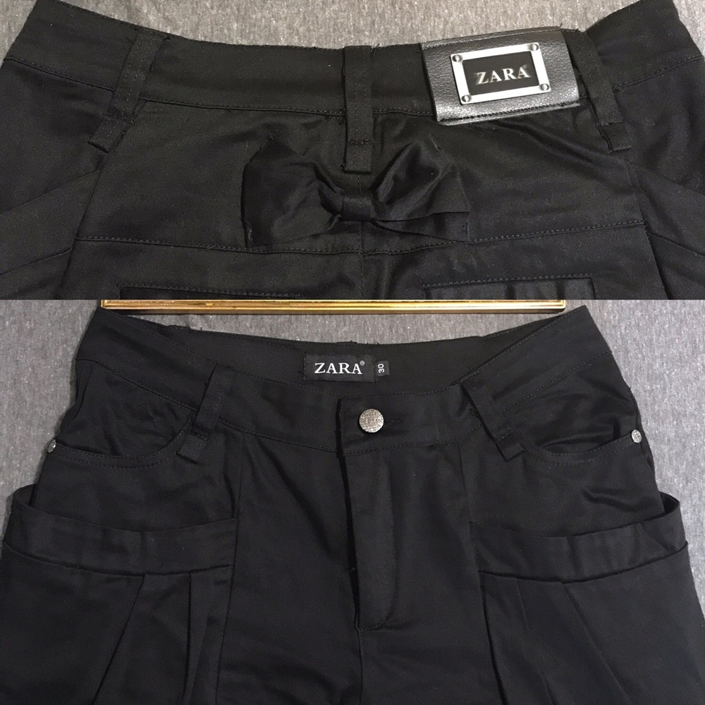 Zara Ruched Pocket Bow Accent Black Skinny Jeans