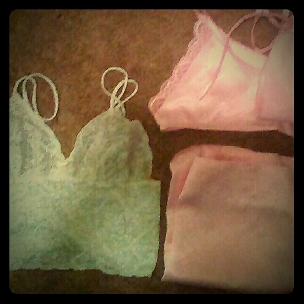 White lace crop top & Pink satin Skirt Set Sz Smal