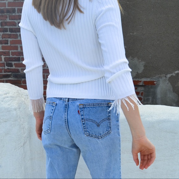 ❗️SOLD❗️Vintage Ribbed Sweater w/ Beaded Fringe - Picture 3 of 4