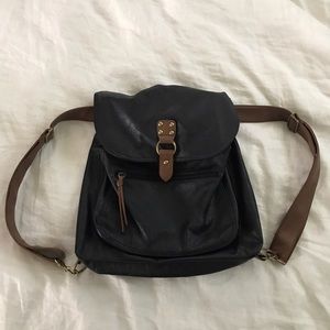 Black vegan leather backpack bag