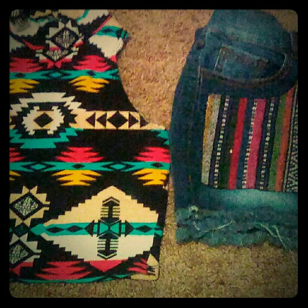 Aztec Print Mock Crop Top & Aztec Denim Skirt