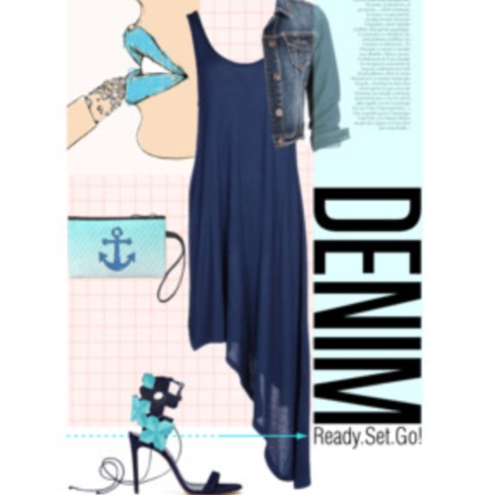 Navy Asymmetrical High-Low Dress