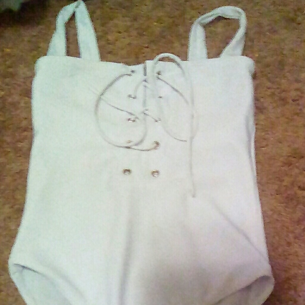 A White Lace Up Bodysuit