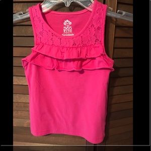 Sleeveless shirt, front layers/ruffles, dark pink