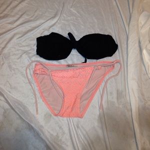 Strapless bikini coral and black