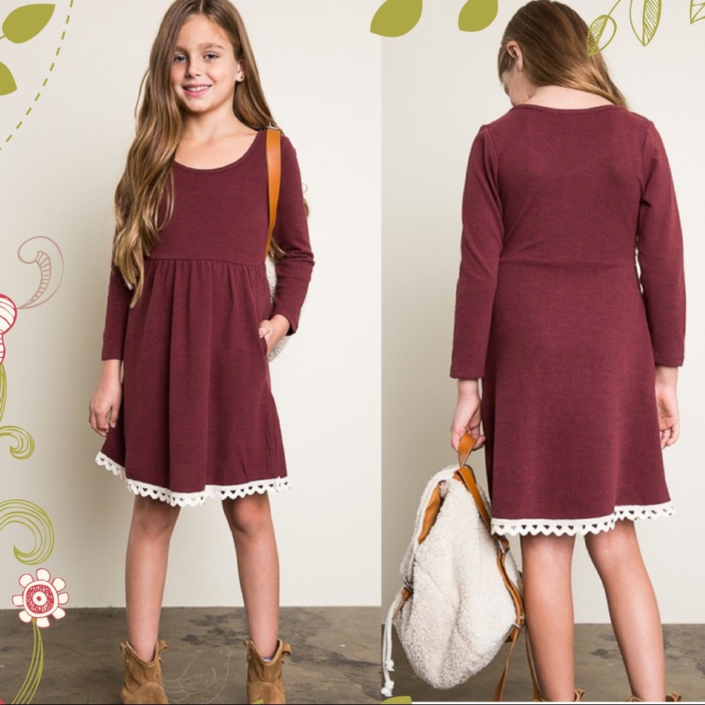 Girls Burgundy A - Line Sweater Dress - Hayden