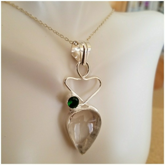 Genuine White Topaz and Chrome Diopside Pendant