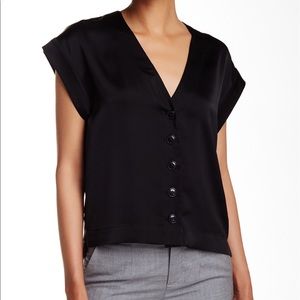 NWOT ATM extended shoulder v-neck black blouse S
