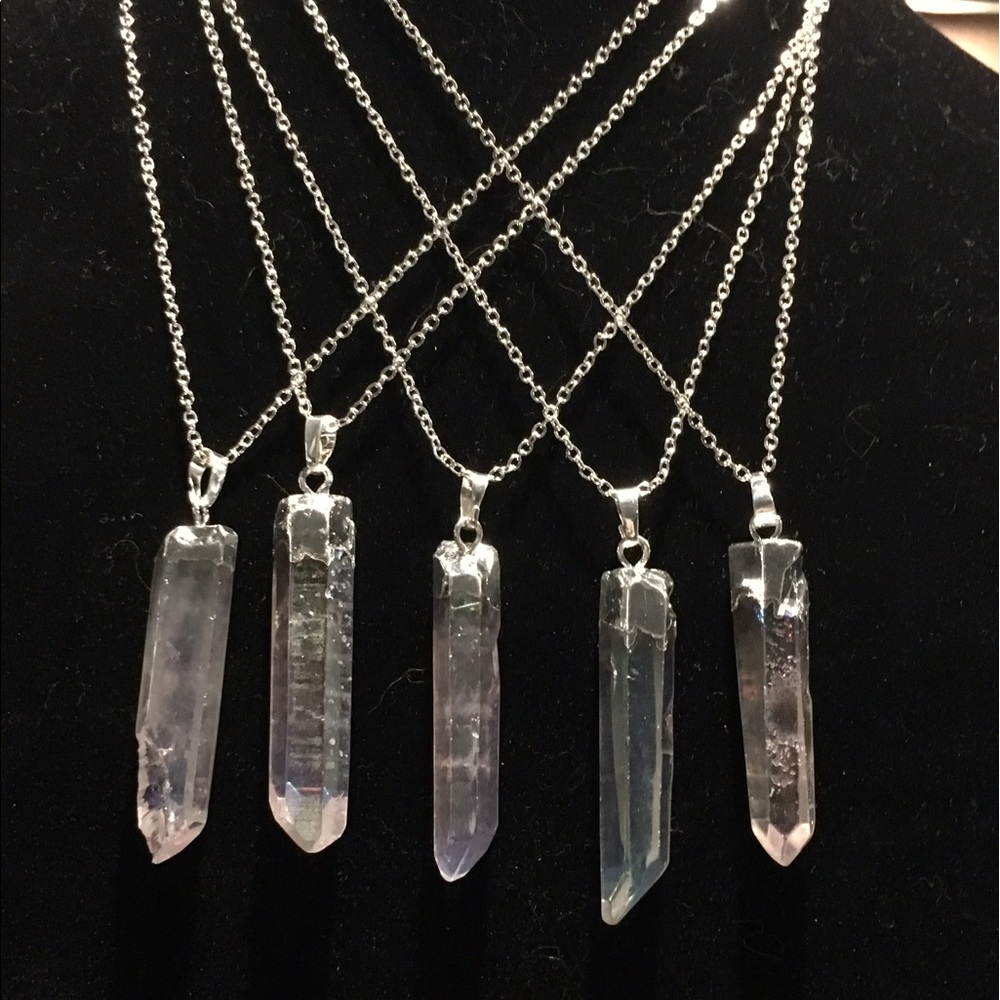 Angel Titanium Druzy Quartz Crystal point w/silver