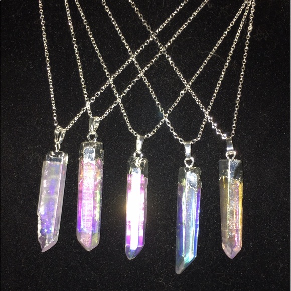 Angel Titanium Druzy Quartz Crystal point w/silver - Picture 2 of 7