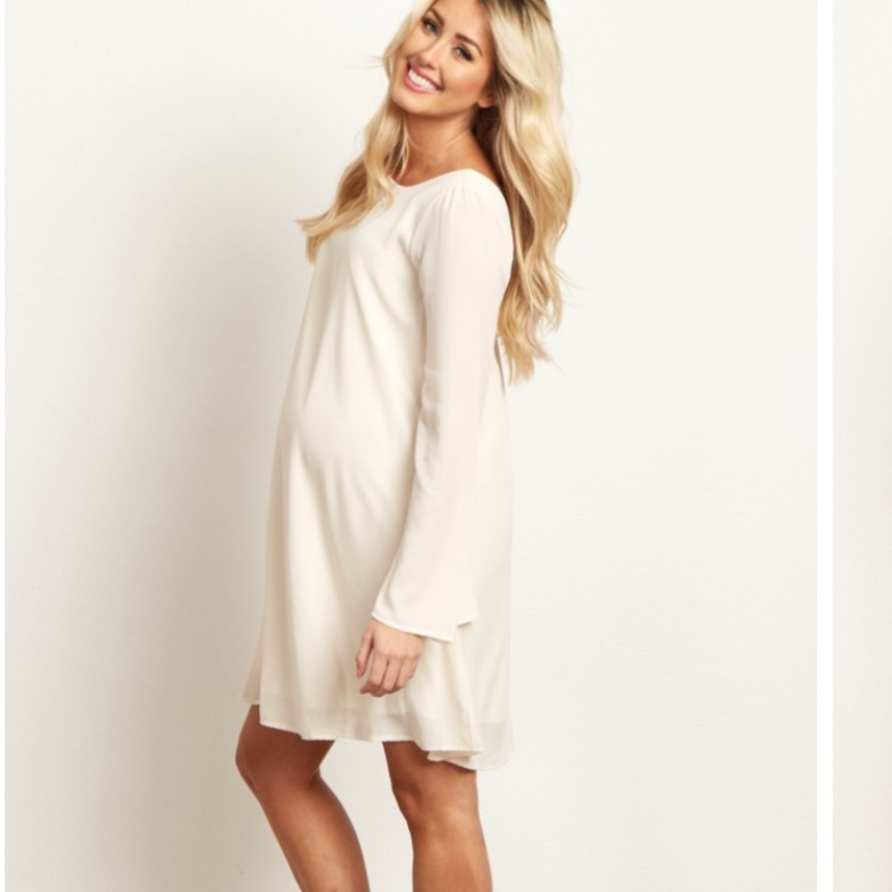 Ivory Chiffon Bell Sleeve maternity Dress (NEW)