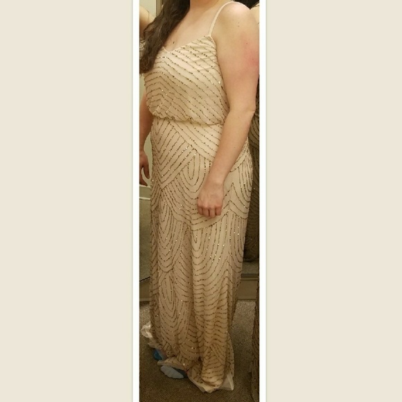 Adrianna Papell Blouson Beaded Gown in Almond Gold - Picture 2 of 3